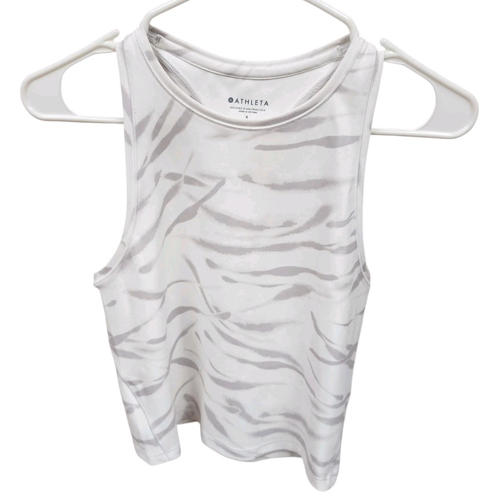 Athleta Shanti Crop White Zebra Tank Yoga Spring Night Racerback Womens Small